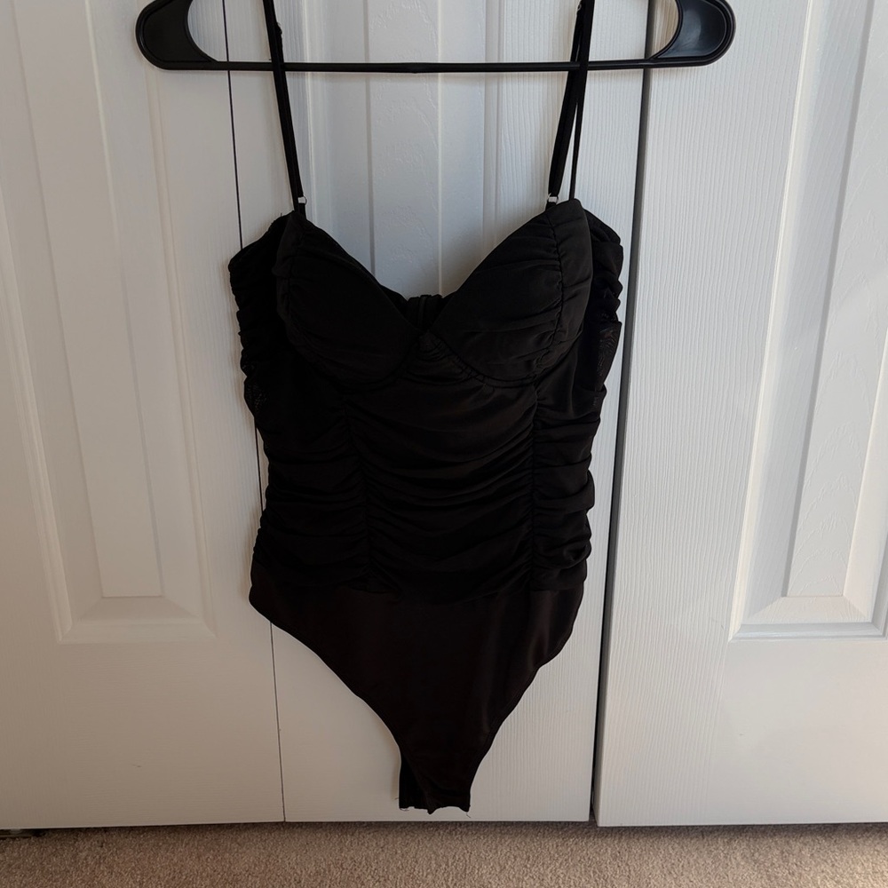 Lulus Black Ruched Bodysuit
